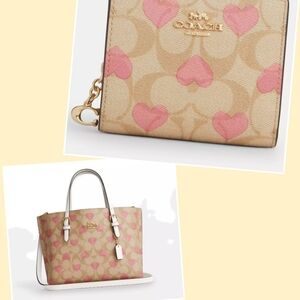 Coach Mollie pink heart tote 25 with matching wallet set